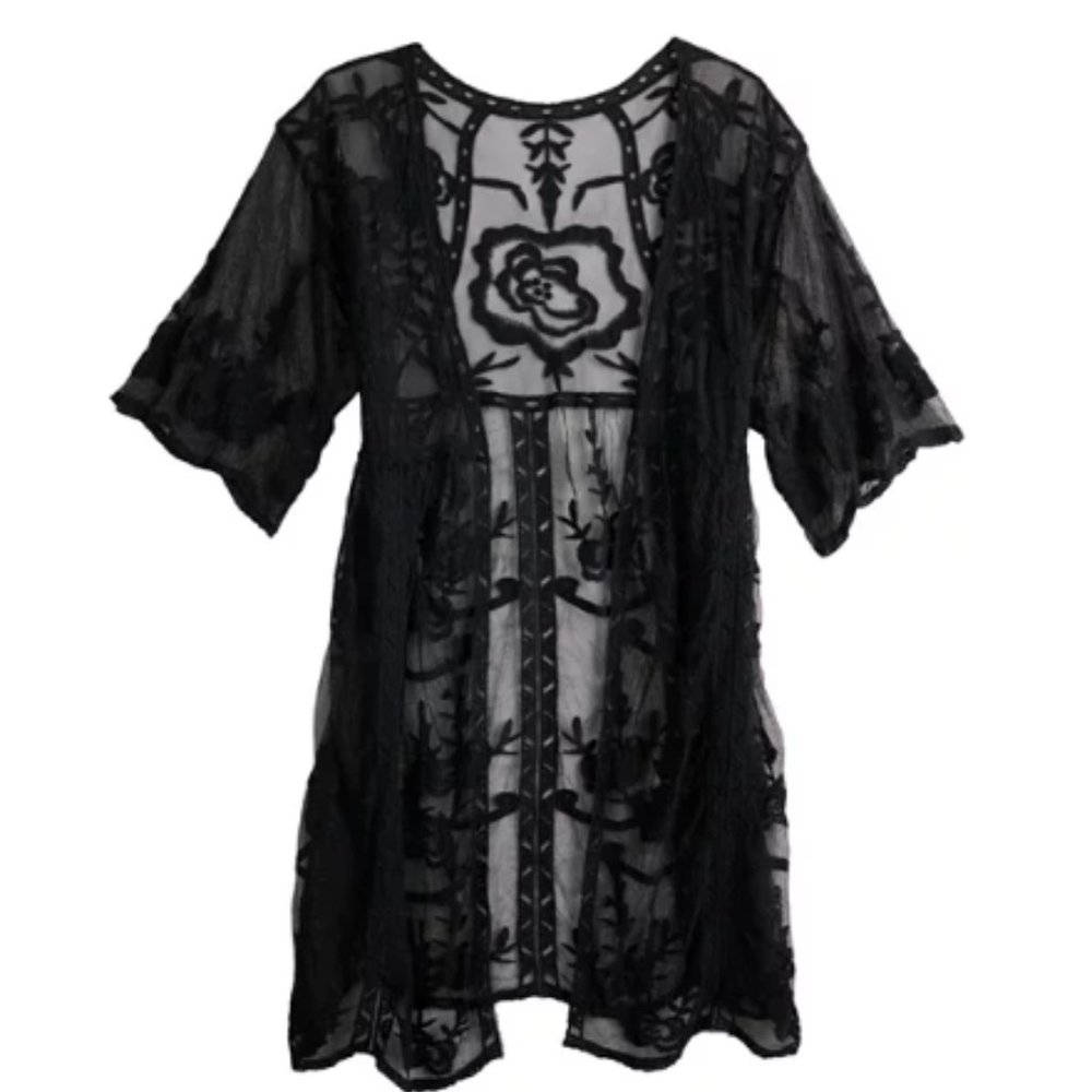 LC Lauren Conrad OS Black Sheer Lace Duster - Picture 2 of 7